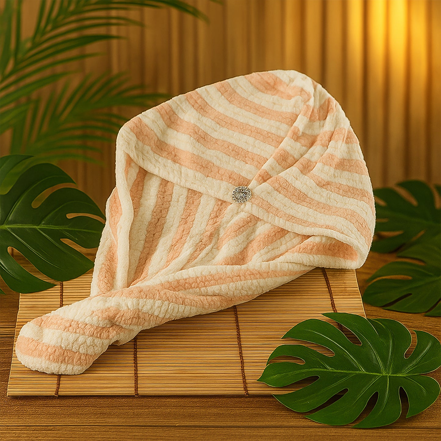 Soft Microfiber Hair Drying Towel Wrap With Cute Teddy Bear Button (1 Pc)